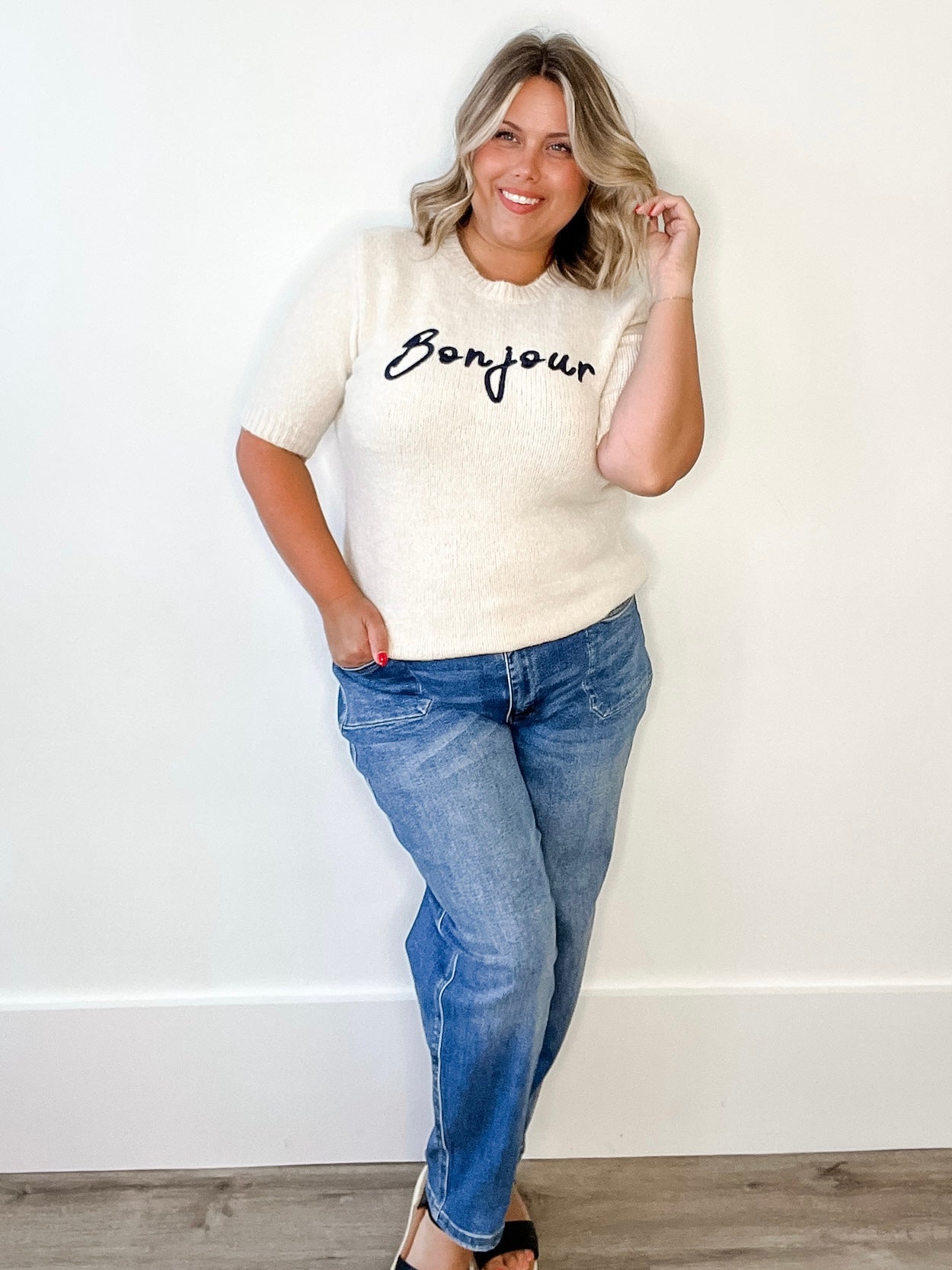 Bonjour Sweater - Cream-sweater- Hometown Style HTS, women's in store and online boutique located in Ingersoll, Ontario