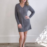 Casual Cable Knit Dress - Grey-Casual Dresses- Hometown Style HTS, women's in store and online boutique located in Ingersoll, Ontario