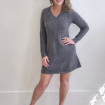 Casual Cable Knit Dress - Grey-Casual Dresses- Hometown Style HTS, women's in store and online boutique located in Ingersoll, Ontario