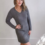 Casual Cable Knit Dress - Grey-Casual Dresses- Hometown Style HTS, women's in store and online boutique located in Ingersoll, Ontario