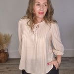 Front Tie Blouse - Cream-Blouses- Hometown Style HTS, women's in store and online boutique located in Ingersoll, Ontario