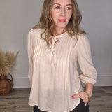 Front Tie Blouse - Cream-Blouses- Hometown Style HTS, women's in store and online boutique located in Ingersoll, Ontario