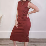 Draped Mock Neck Midi - Rust-dress- Hometown Style HTS, women's in store and online boutique located in Ingersoll, Ontario