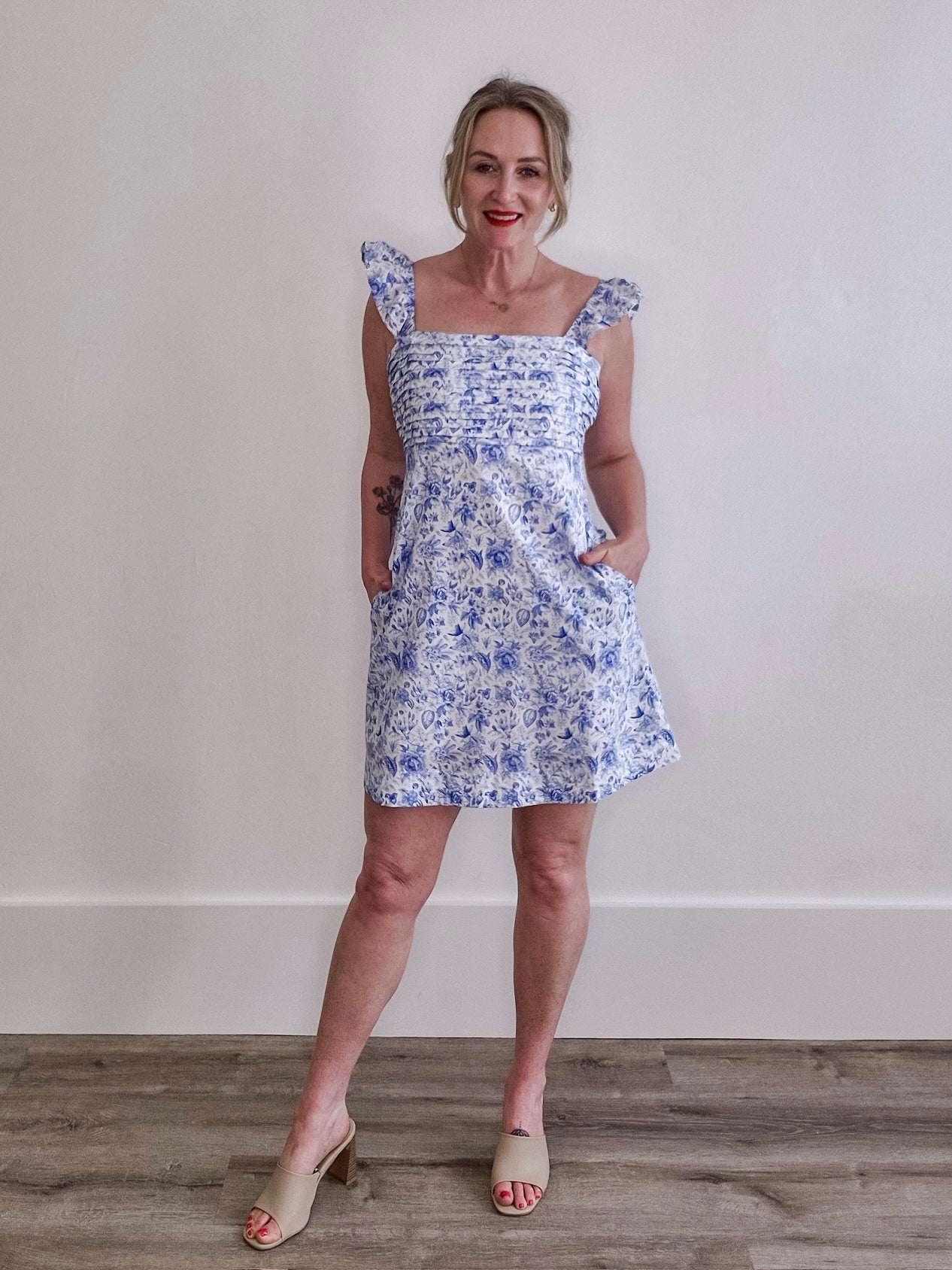 Floral Ruffle Sleeve Mini Dress - Blue-Special Occasion Dress- Hometown Style HTS, women's in store and online boutique located in Ingersoll, Ontario
