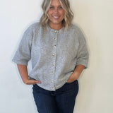 Brushed Button Up Sweater - Grey-Sweaters and Cardigans- Hometown Style HTS, women's in store and online boutique located in Ingersoll, Ontario
