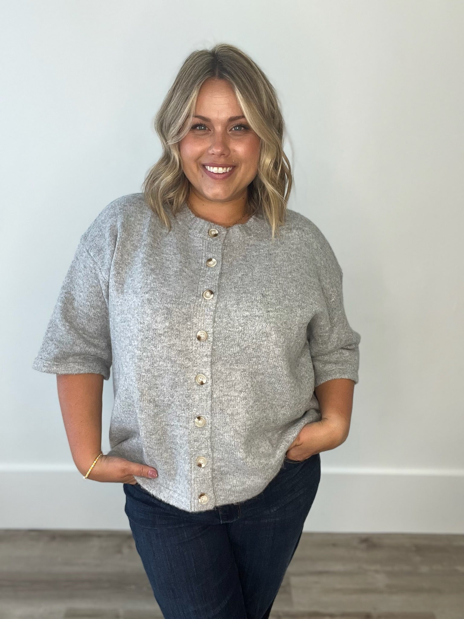 Brushed Button Up Sweater - Grey-Sweaters and Cardigans- Hometown Style HTS, women's in store and online boutique located in Ingersoll, Ontario