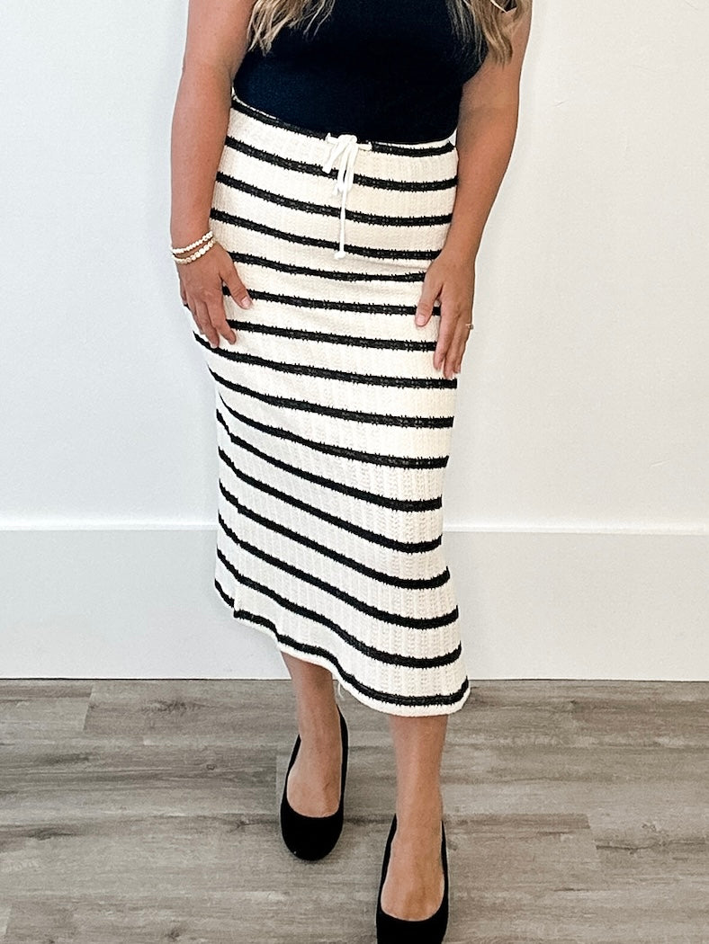 Crochet Knit Midi Skirt - Black & Cream-Skirt- Hometown Style HTS, women's in store and online boutique located in Ingersoll, Ontario