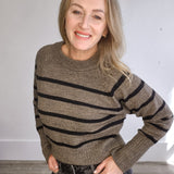 Erin Knit Pullover - Morel/Black Stripe-Sweater- Hometown Style HTS, women's in store and online boutique located in Ingersoll, Ontario