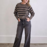 Erin Knit Pullover - Morel/Black Stripe-Sweater- Hometown Style HTS, women's in store and online boutique located in Ingersoll, Ontario