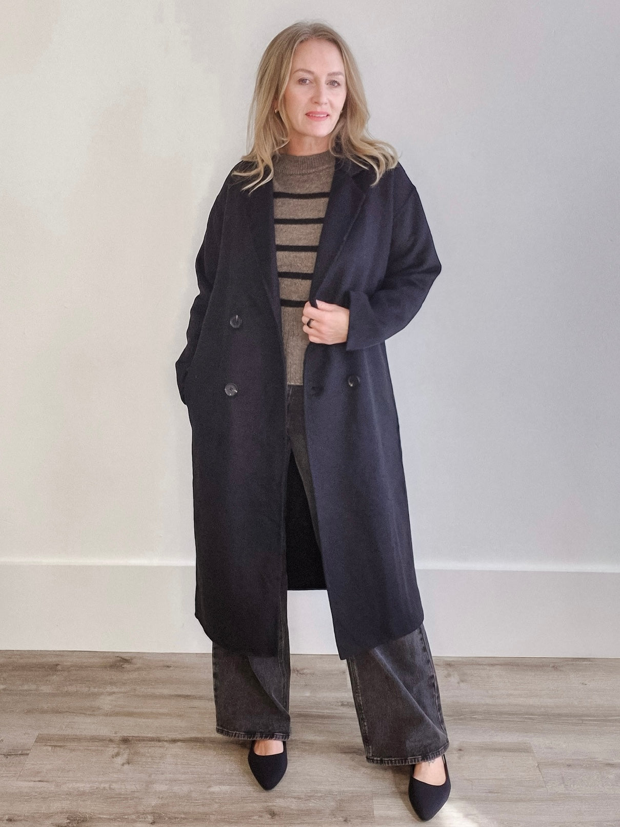 Longline Dress Coat - Black-Coat & Jackets- Hometown Style HTS, women's in store and online boutique located in Ingersoll, Ontario