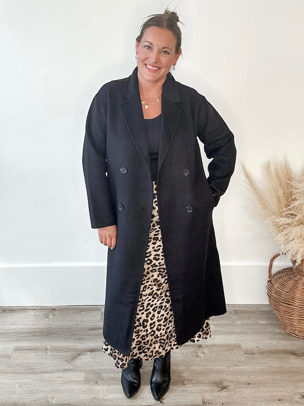 Longline Dress Coat - Black-Coat & Jackets- Hometown Style HTS, women's in store and online boutique located in Ingersoll, Ontario