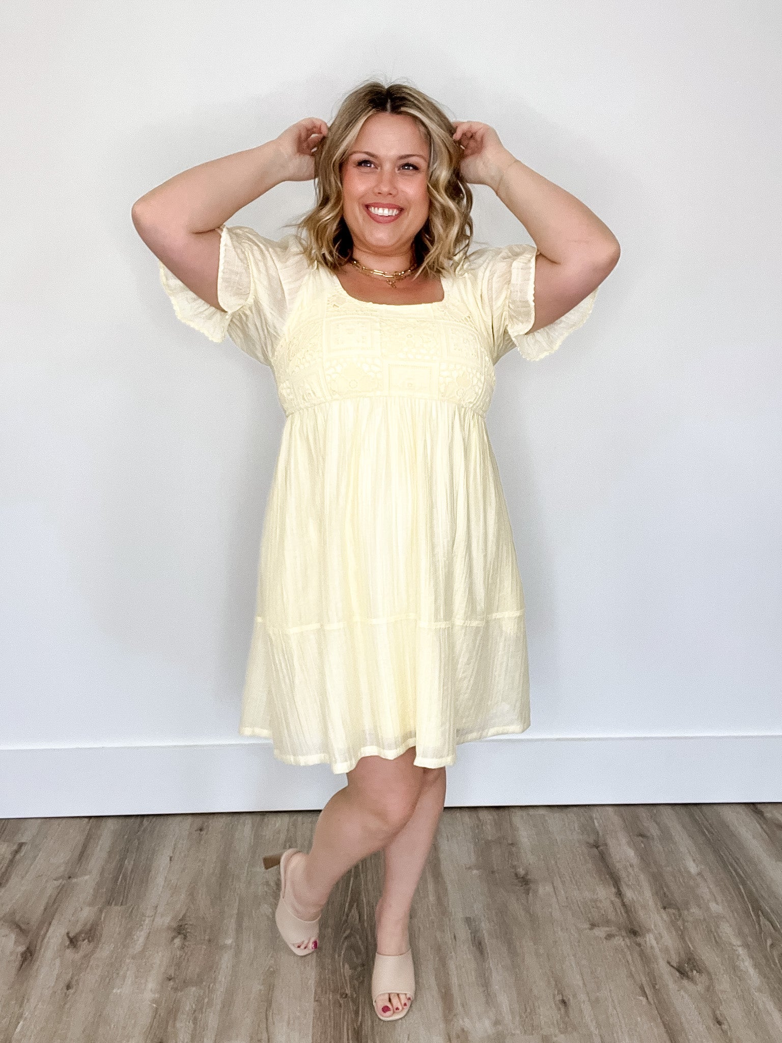 Crochet Square Neck Babydoll Dress-dress- Hometown Style HTS, women's in store and online boutique located in Ingersoll, Ontario