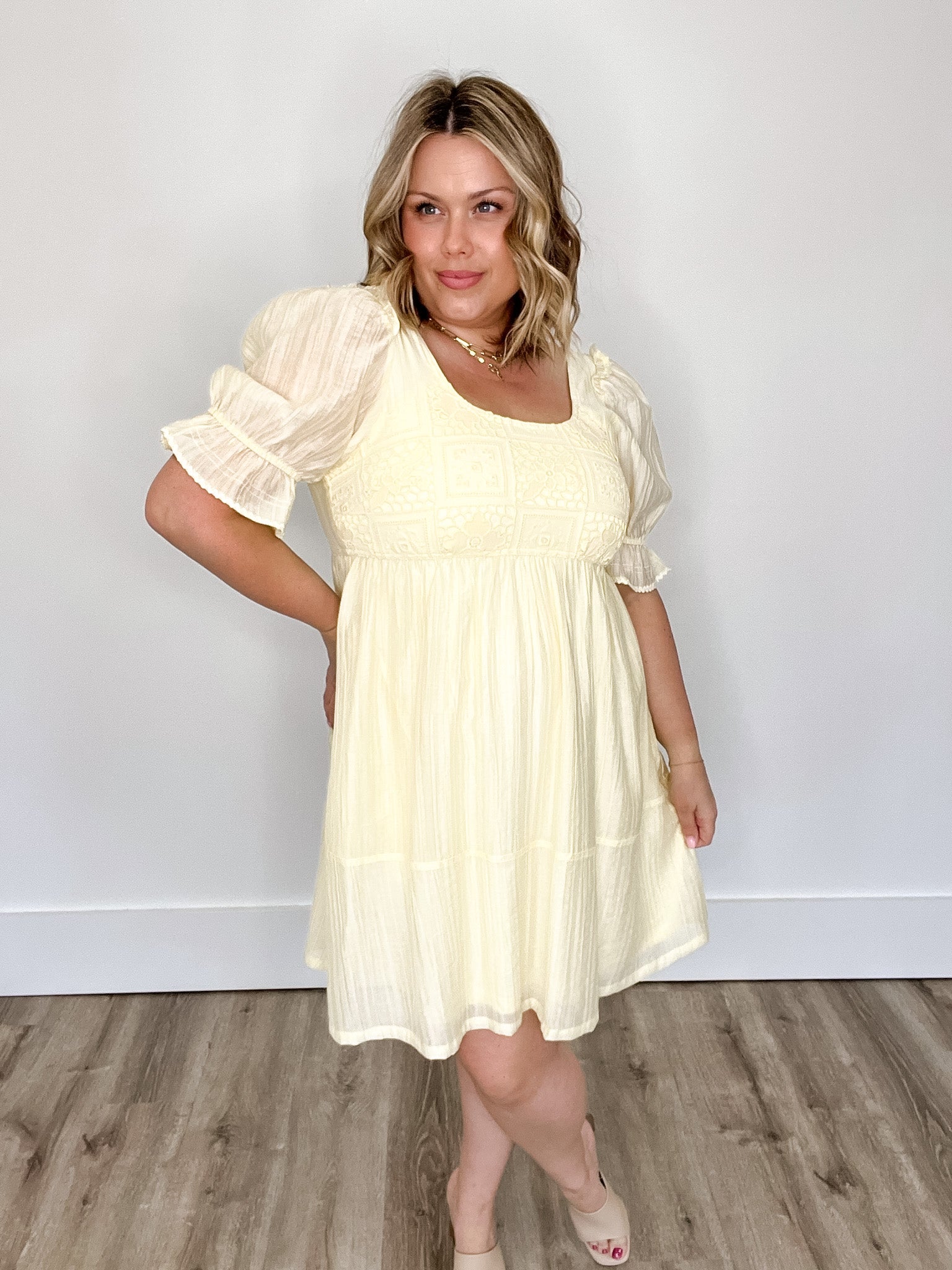 Crochet Square Neck Babydoll Dress-dress- Hometown Style HTS, women's in store and online boutique located in Ingersoll, Ontario