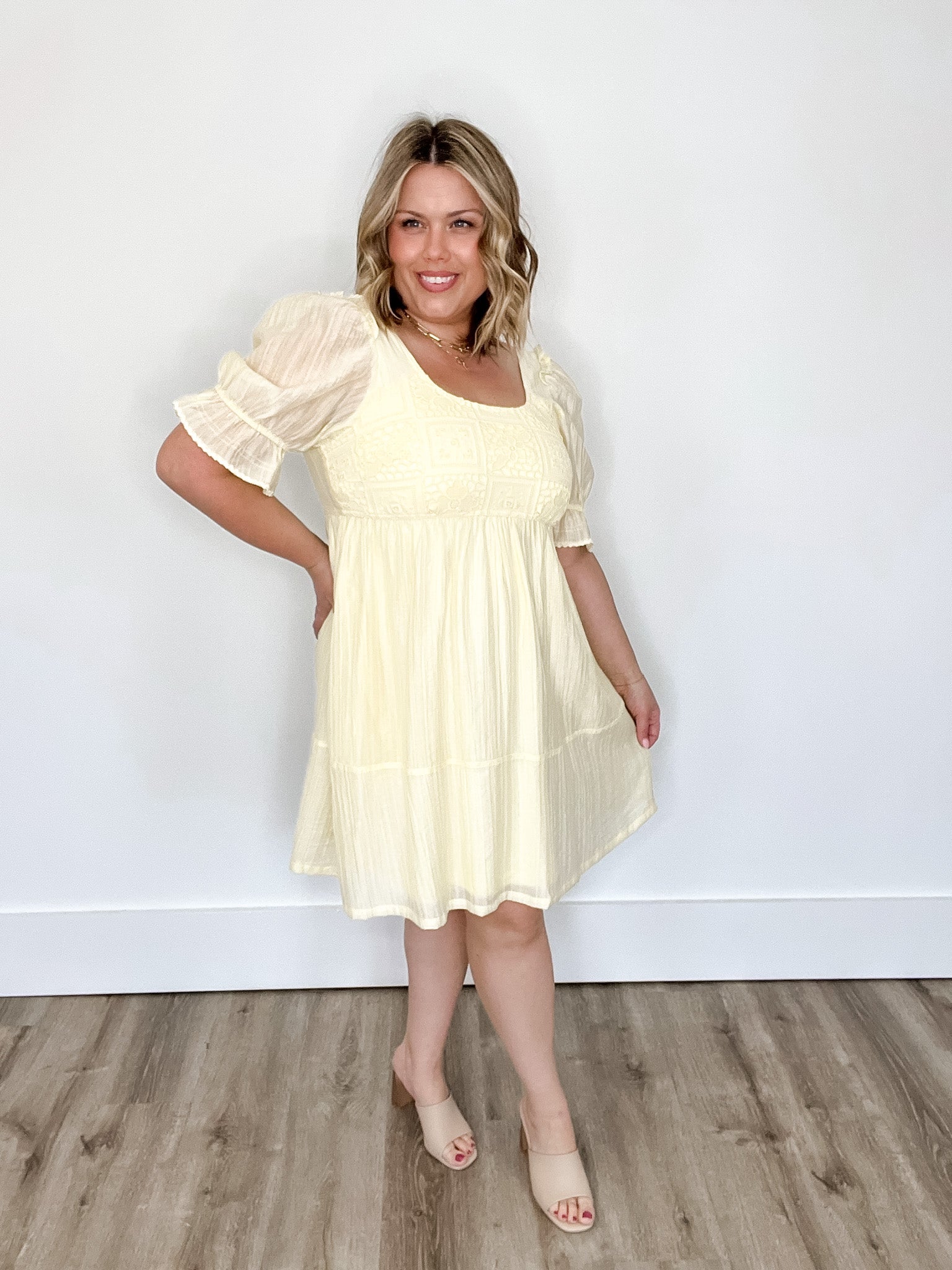 Crochet Square Neck Babydoll Dress-dress- Hometown Style HTS, women's in store and online boutique located in Ingersoll, Ontario