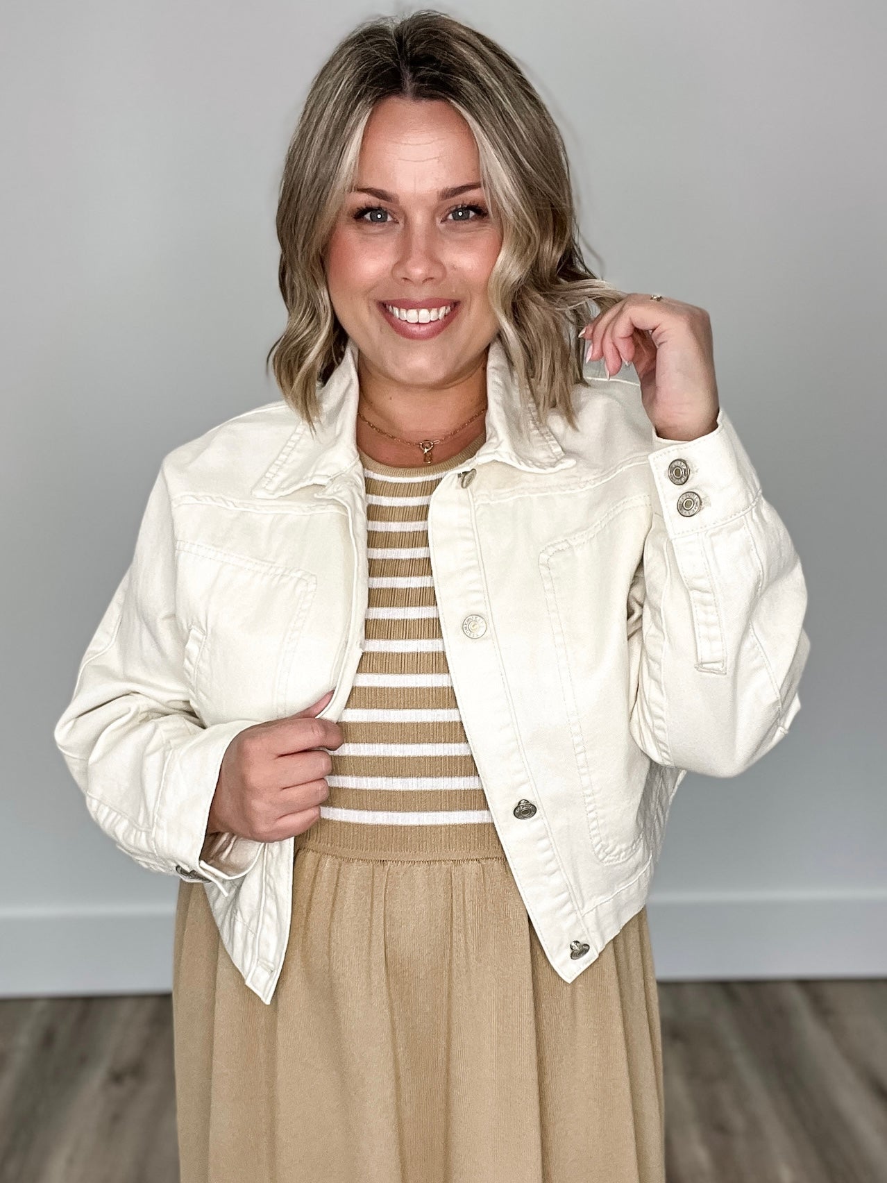 Cropped Long Sleeve Jacket - Cream-Coats & Jackets- Hometown Style HTS, women's in store and online boutique located in Ingersoll, Ontario