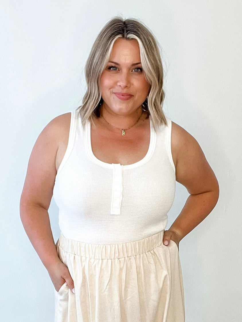 Solid Button Down Tank - White-tank- Hometown Style HTS, women's in store and online boutique located in Ingersoll, Ontario