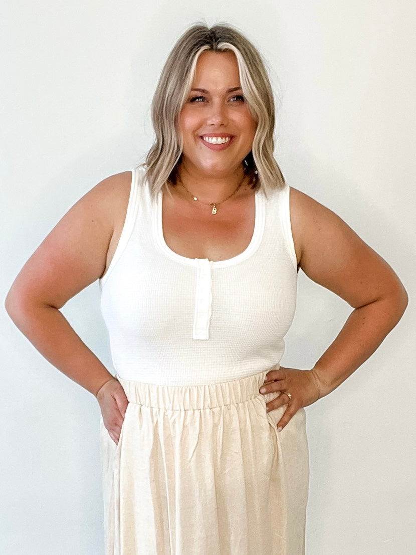 Solid Button Down Tank - White-tank- Hometown Style HTS, women's in store and online boutique located in Ingersoll, Ontario