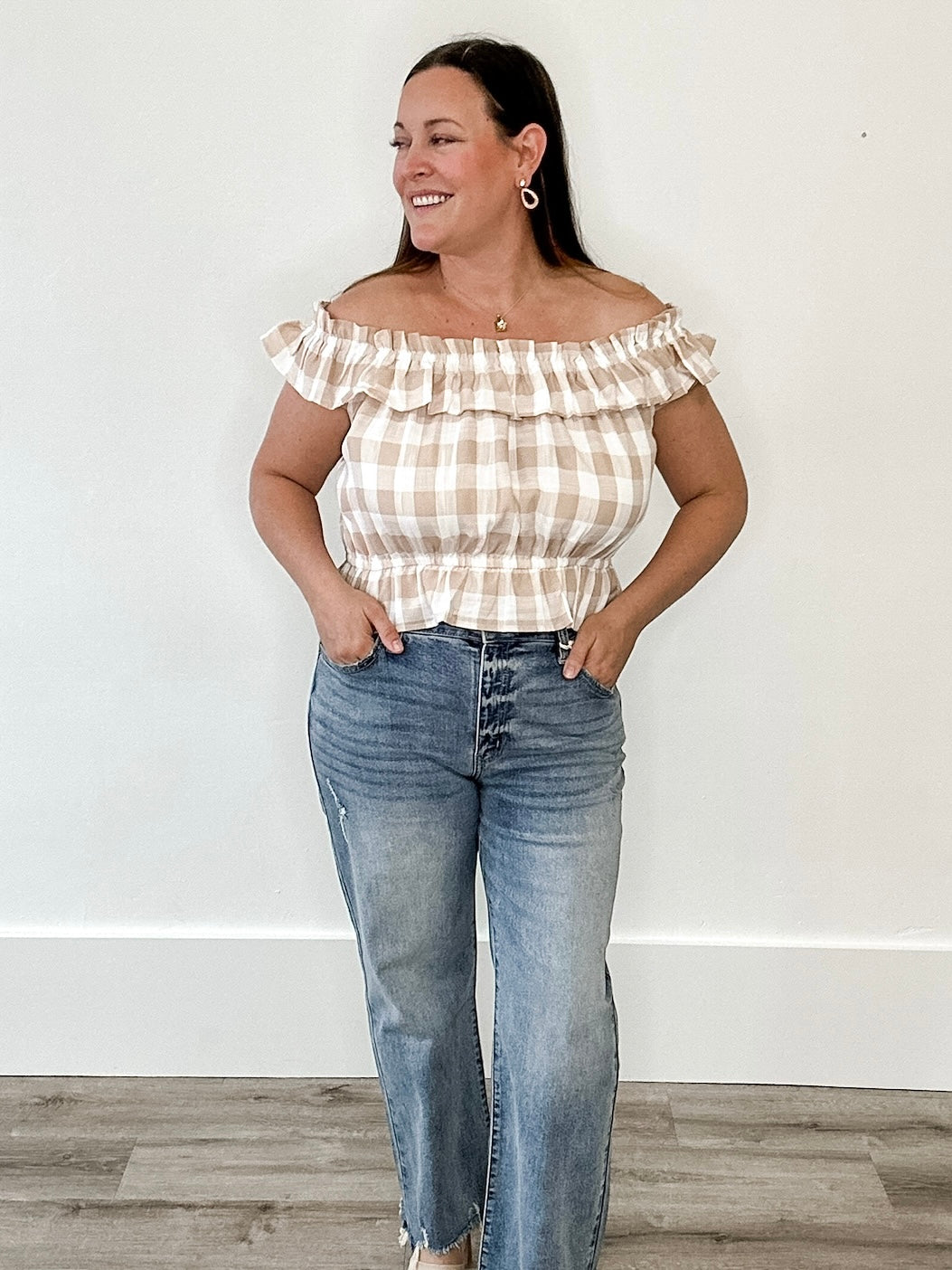 Gingham Ruffle Top-Tops- Hometown Style HTS, women's in store and online boutique located in Ingersoll, Ontario