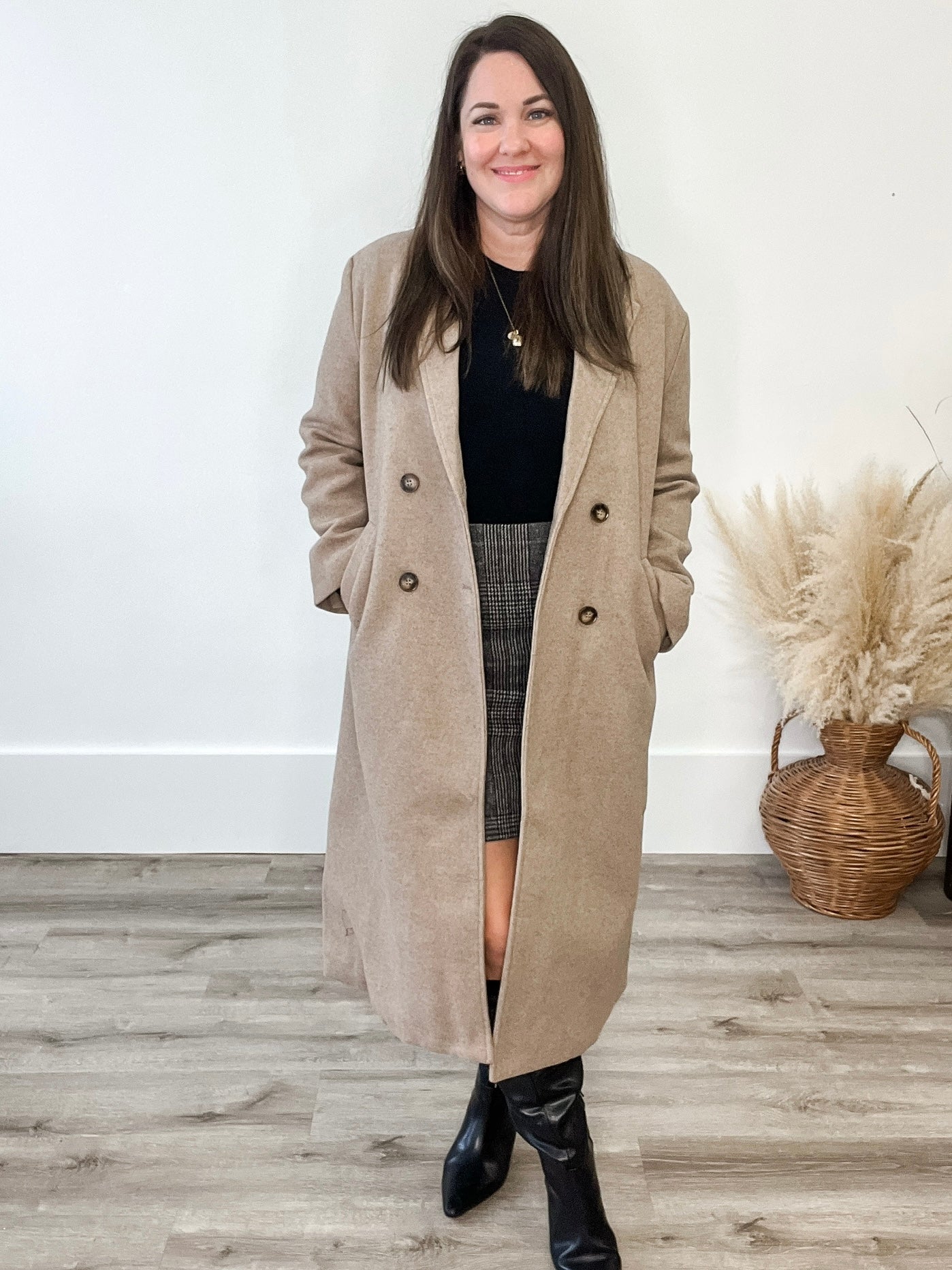 Felted Double Breasted Lapel Duster Coat - Fawn-Coat & Jackets- Hometown Style HTS, women's in store and online boutique located in Ingersoll, Ontario