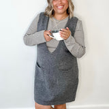 Brushed Knit Sweater Mini Dress - Charcoal-Dress- Hometown Style HTS, women's in store and online boutique located in Ingersoll, Ontario