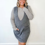 Brushed Knit Sweater Mini Dress - Charcoal-Dress- Hometown Style HTS, women's in store and online boutique located in Ingersoll, Ontario