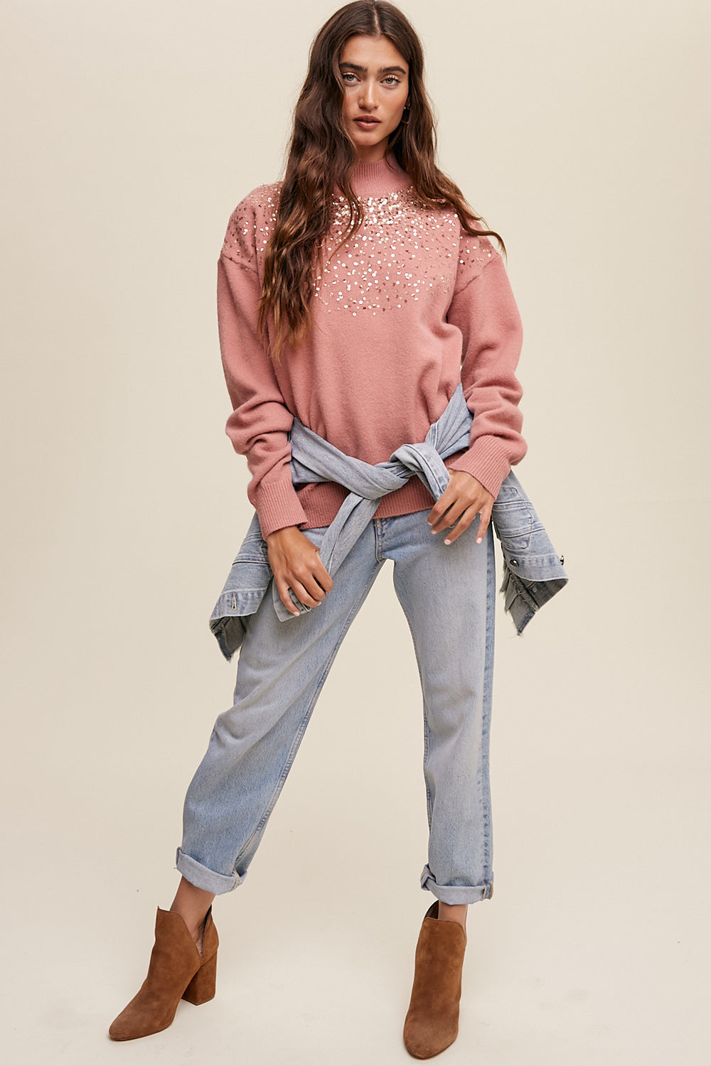 Sprinkled Sequin Sweater - Terracotta-Sweater- Hometown Style HTS, women's in store and online boutique located in Ingersoll, Ontario
