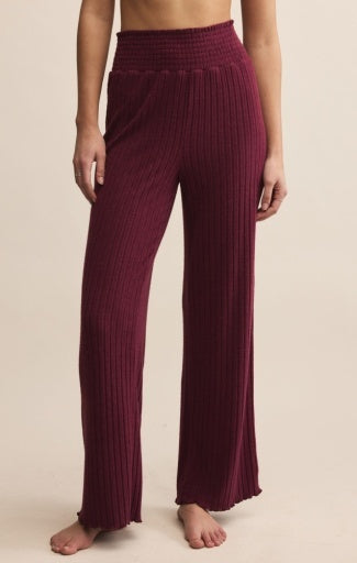 Dawn Smocked Rib Pant - Merlot-Intimates- Hometown Style HTS, women's in store and online boutique located in Ingersoll, Ontario
