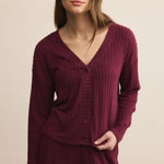 Mara Rib Cardigan - Merlot-Intimates- Hometown Style HTS, women's in store and online boutique located in Ingersoll, Ontario