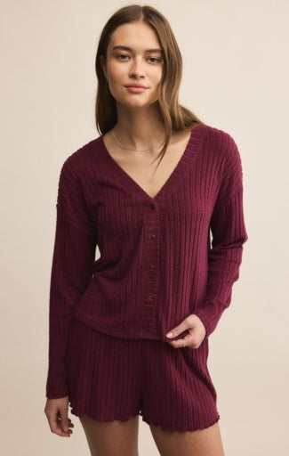Mara Rib Cardigan - Merlot-Intimates- Hometown Style HTS, women's in store and online boutique located in Ingersoll, Ontario