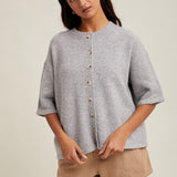 Brushed Button Up Sweater - Grey-Sweaters and Cardigans- Hometown Style HTS, women's in store and online boutique located in Ingersoll, Ontario