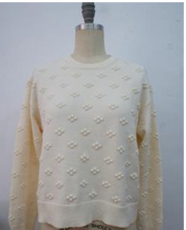 Pom Pom Knit Sweater - Off White-Sweaters and Cardigans- Hometown Style HTS, women's in store and online boutique located in Ingersoll, Ontario