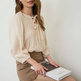 Front Tie Blouse - Cream-Blouses- Hometown Style HTS, women's in store and online boutique located in Ingersoll, Ontario