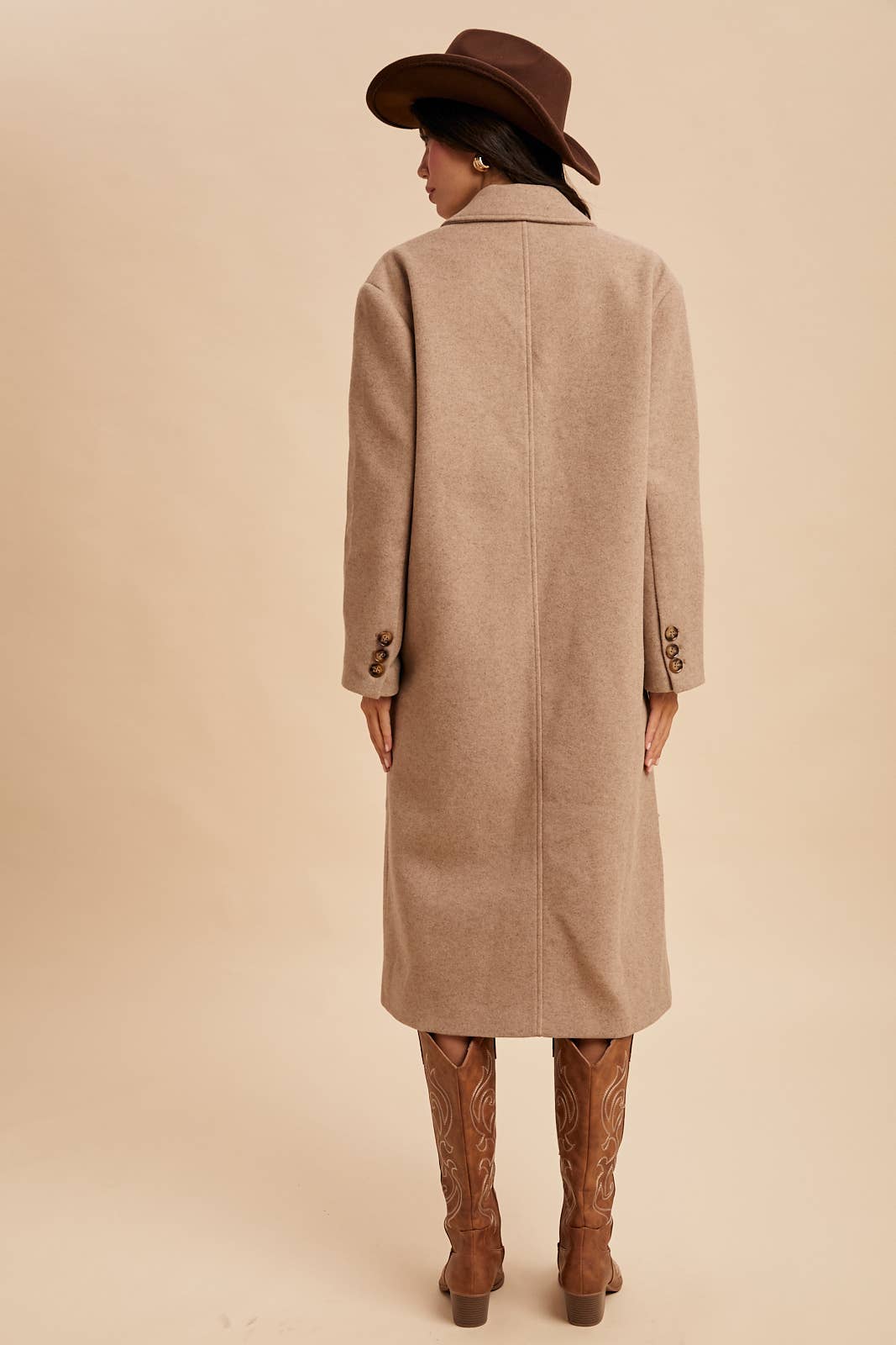 Felted Double Breasted Lapel Duster Coat - Fawn-Coat & Jackets- Hometown Style HTS, women's in store and online boutique located in Ingersoll, Ontario