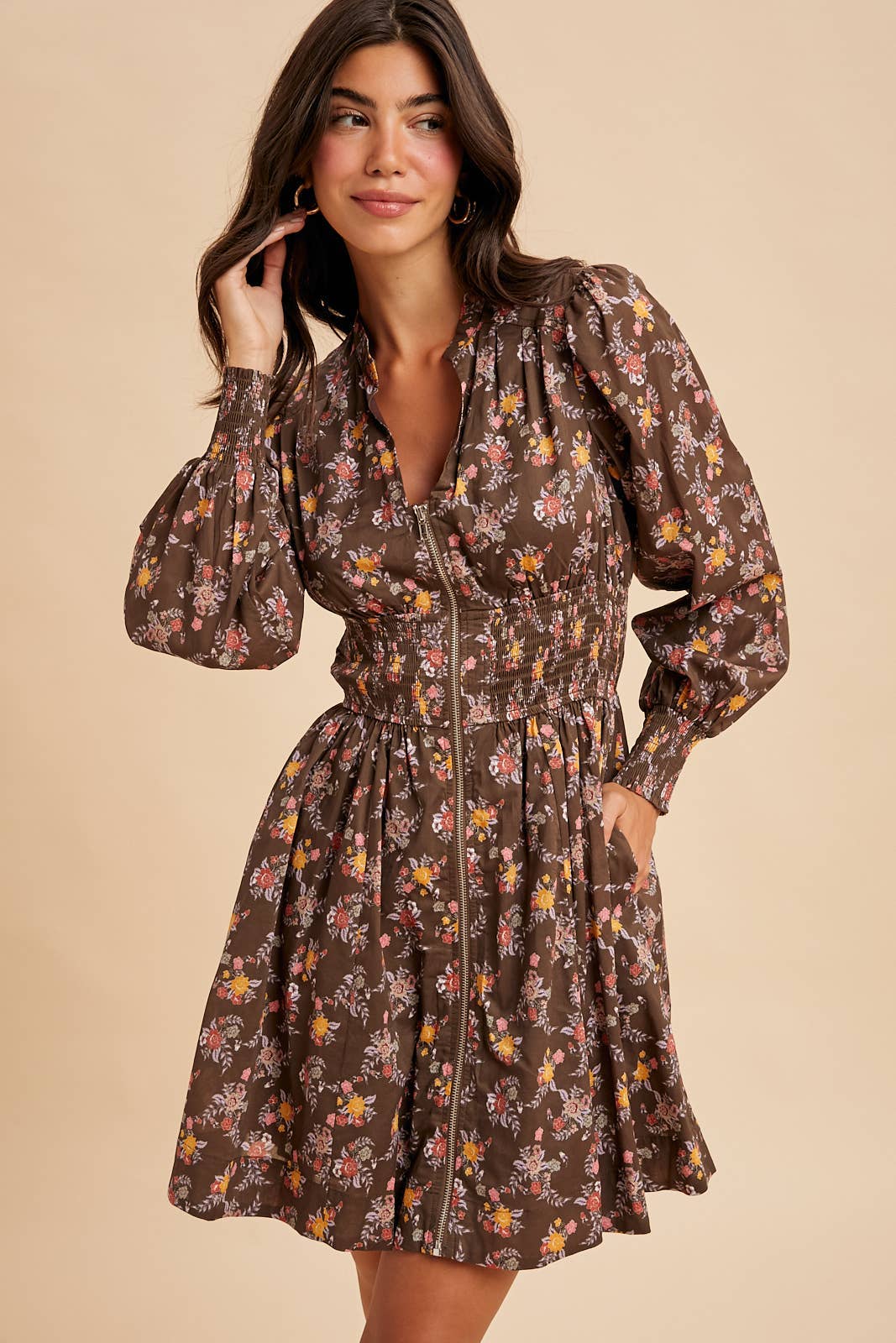 Zippered Floral Mini Dress-Special Occasion Dresses- Hometown Style HTS, women's in store and online boutique located in Ingersoll, Ontario