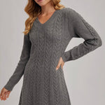 Casual Cable Knit Dress - Grey-Casual Dresses- Hometown Style HTS, women's in store and online boutique located in Ingersoll, Ontario