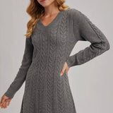 Casual Cable Knit Dress - Grey-Casual Dresses- Hometown Style HTS, women's in store and online boutique located in Ingersoll, Ontario