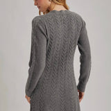 Casual Cable Knit Dress - Grey-Casual Dresses- Hometown Style HTS, women's in store and online boutique located in Ingersoll, Ontario