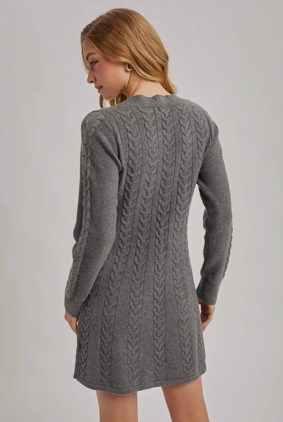 Casual Cable Knit Dress - Grey-Casual Dresses- Hometown Style HTS, women's in store and online boutique located in Ingersoll, Ontario