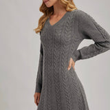 Casual Cable Knit Dress - Grey-Casual Dresses- Hometown Style HTS, women's in store and online boutique located in Ingersoll, Ontario