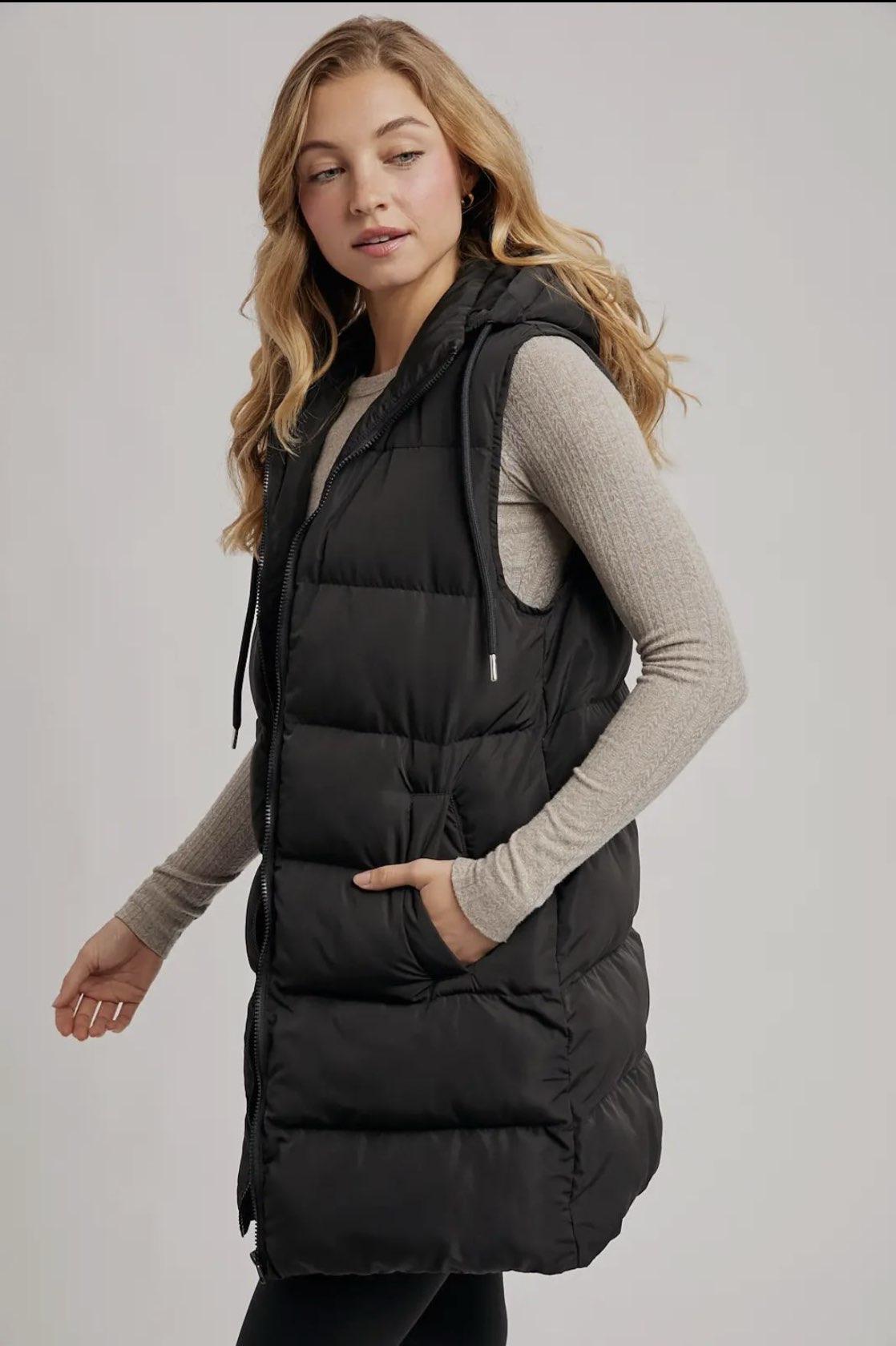Longline Puffer Vest - Black-Coat & Jackets- Hometown Style HTS, women's in store and online boutique located in Ingersoll, Ontario