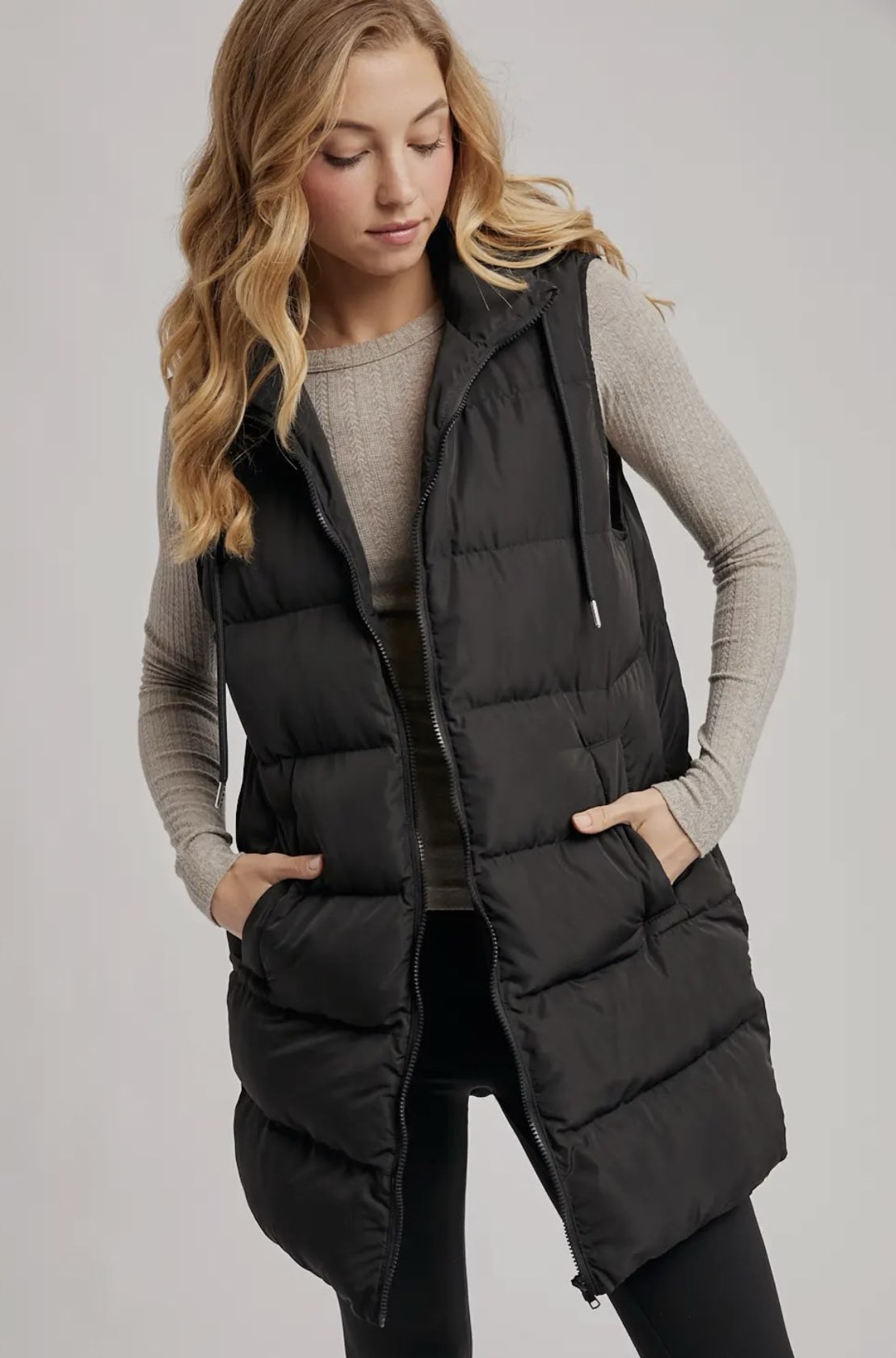Longline Puffer Vest - Black-Coat & Jackets- Hometown Style HTS, women's in store and online boutique located in Ingersoll, Ontario