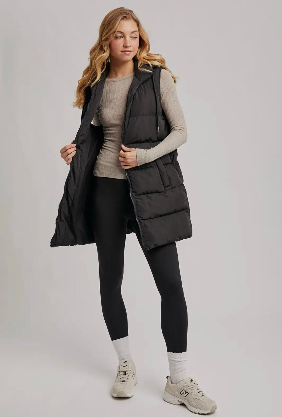 Longline Puffer Vest - Black-Coat & Jackets- Hometown Style HTS, women's in store and online boutique located in Ingersoll, Ontario