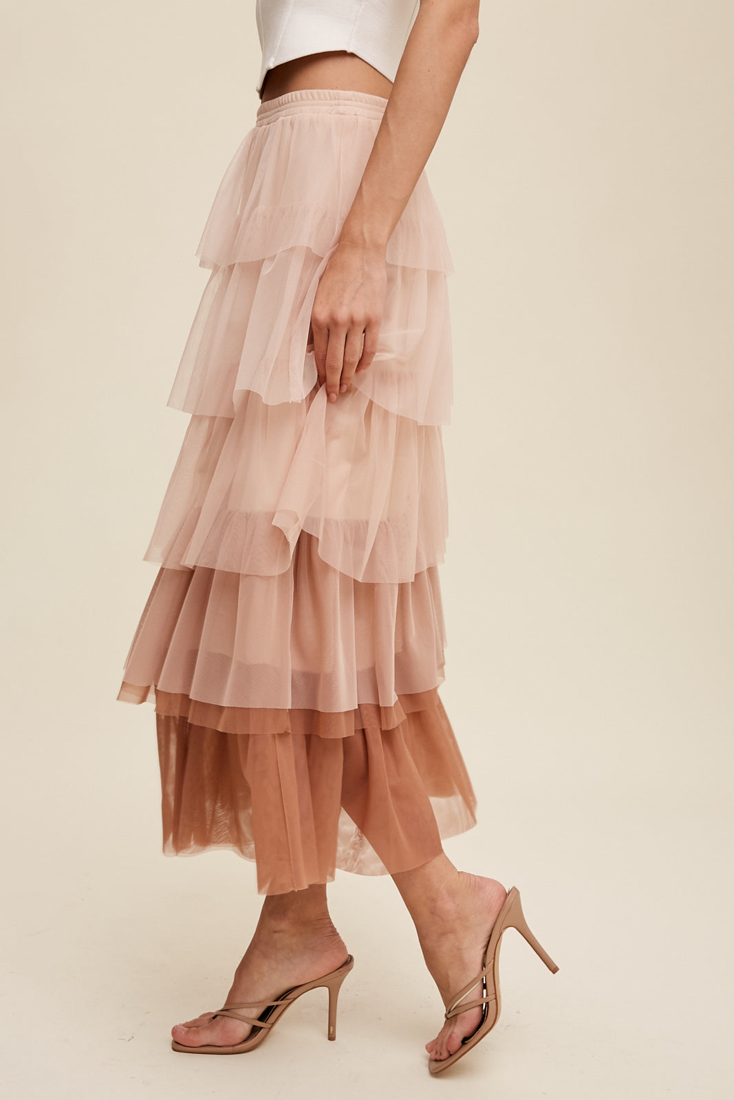 Gradient Ruffle Tiered Skirt - Mocha-Skirt- Hometown Style HTS, women's in store and online boutique located in Ingersoll, Ontario