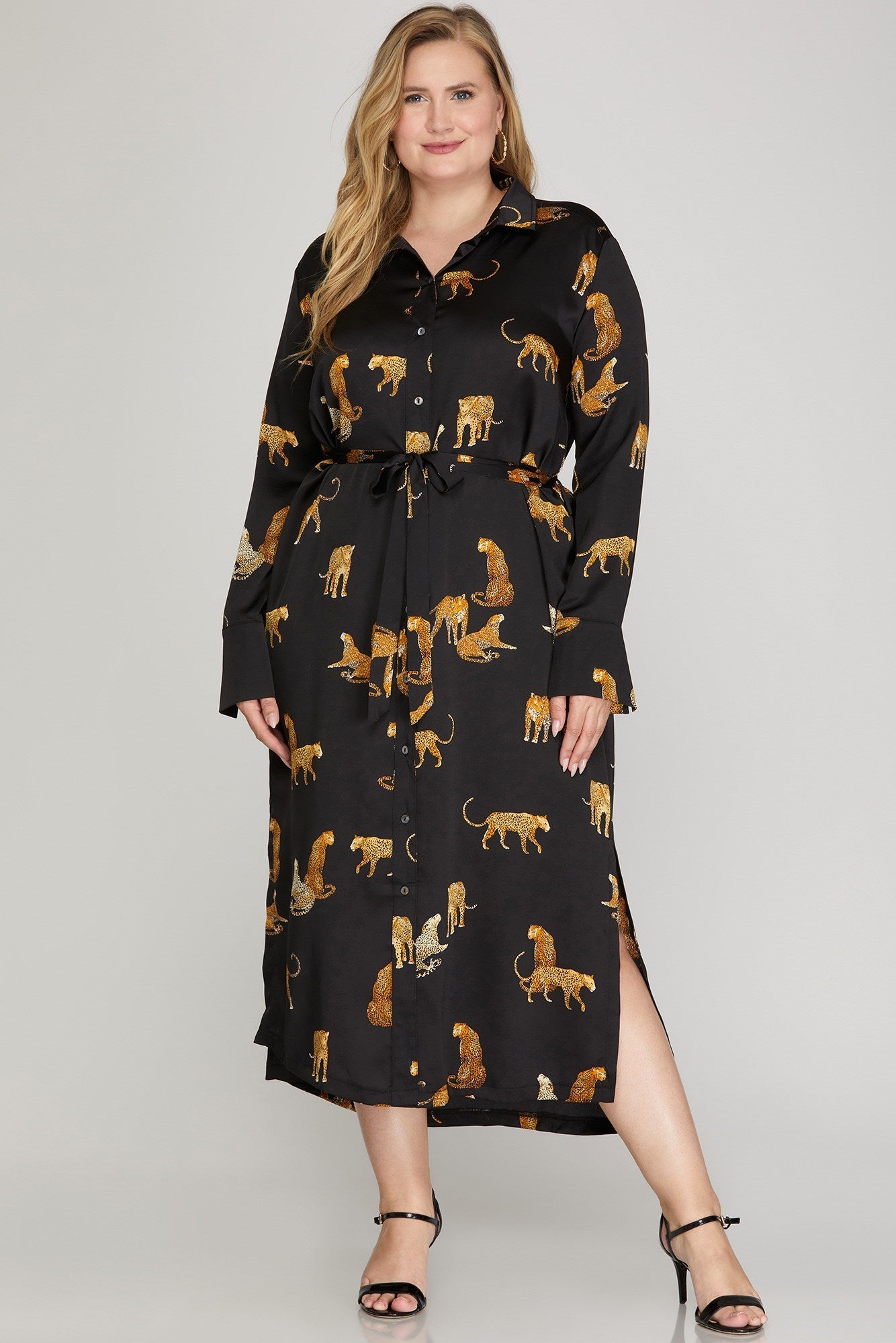 Leopard Print Shirt Dress - Black-Dress- Hometown Style HTS, women's in store and online boutique located in Ingersoll, Ontario