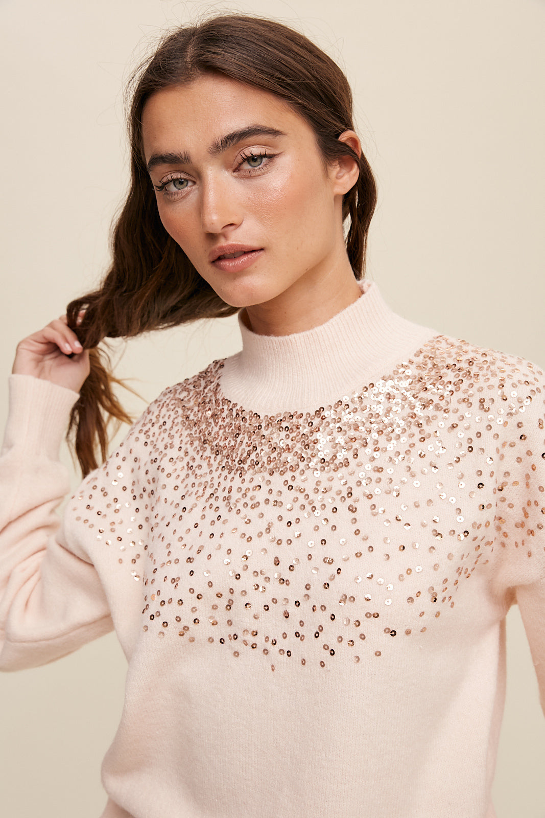 Sprinkled Sequin Sweater - Blush-Sweater- Hometown Style HTS, women's in store and online boutique located in Ingersoll, Ontario