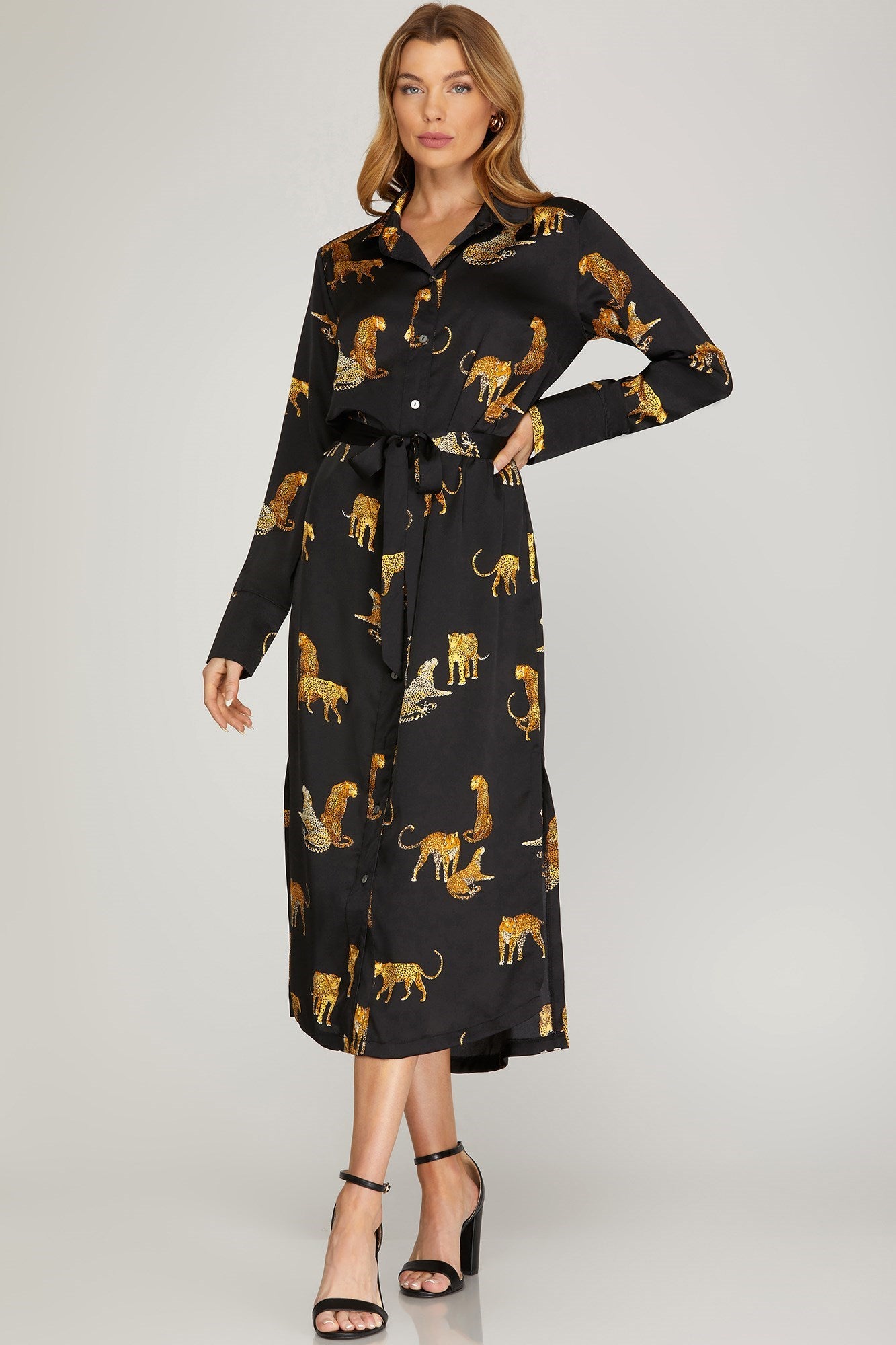 Leopard Print Shirt Dress - Black-Dress- Hometown Style HTS, women's in store and online boutique located in Ingersoll, Ontario