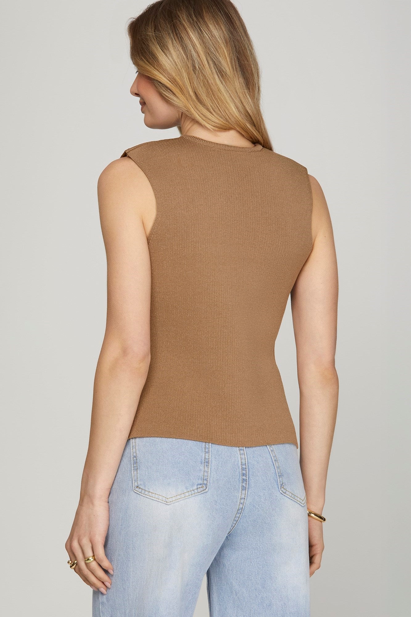 Sleeveless Gold Button Sweater Vest - Mocha-Tops- Hometown Style HTS, women's in store and online boutique located in Ingersoll, Ontario