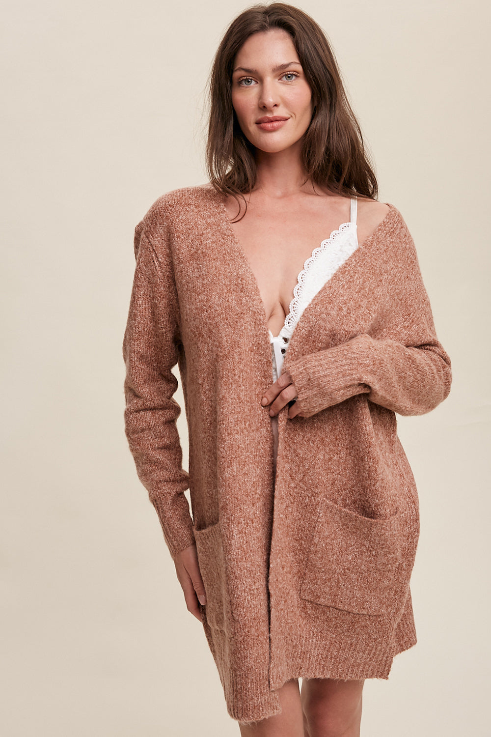 Open Front, Two Pocket Cardigan - Rust-Sweater- Hometown Style HTS, women's in store and online boutique located in Ingersoll, Ontario
