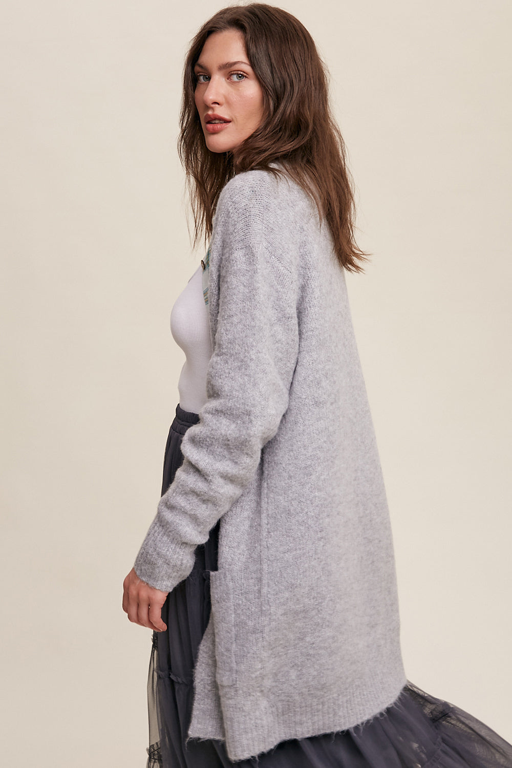Open Front Cardigan - Heather Grey-Sweater- Hometown Style HTS, women's in store and online boutique located in Ingersoll, Ontario