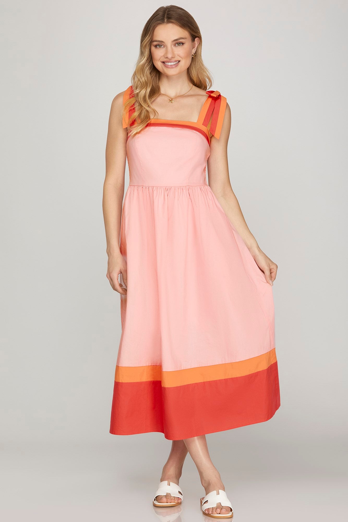 Colour Block Midi Dress - Pink-Special Occasion Dress- Hometown Style HTS, women's in store and online boutique located in Ingersoll, Ontario